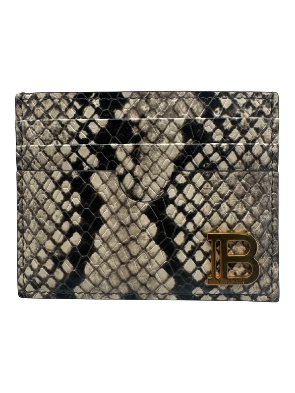 Balmain Black & Cream Leather Card Holder Snake Print Embossed Wallets