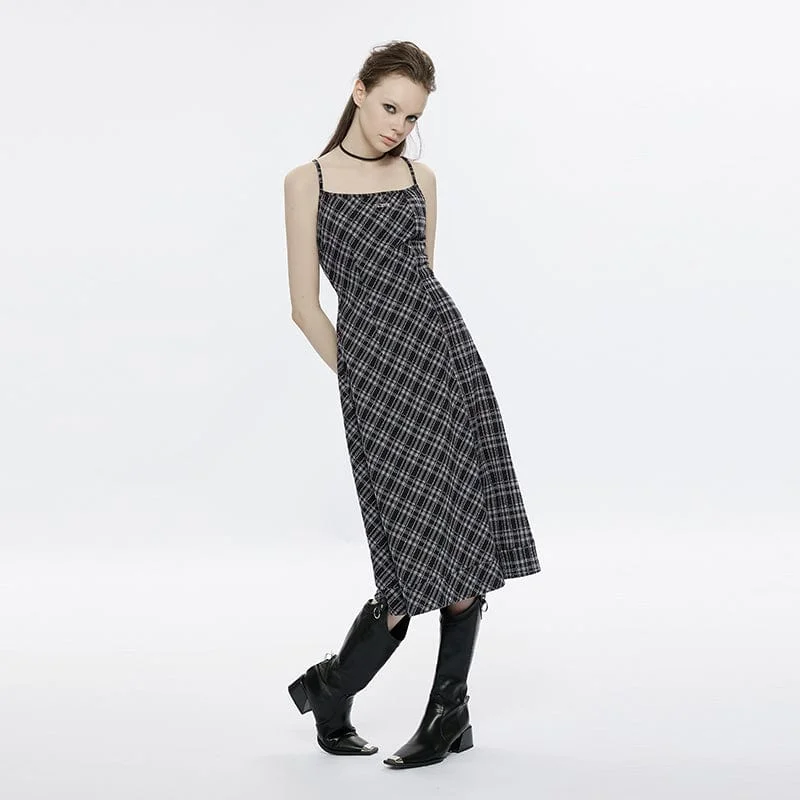 Women's Grunge Slim Fitted Plaid Slip Dress