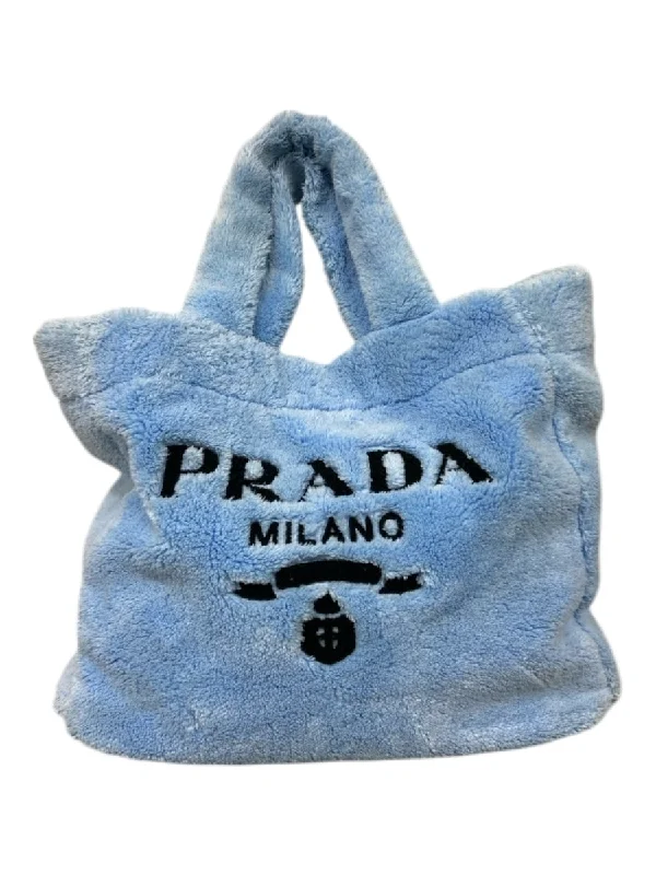 Prada Light Blue Terry Cloth open toe Tote 2 Handles Bag