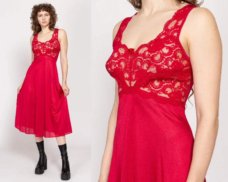 Small 90s Red Lace Bust Midi Slip Dress