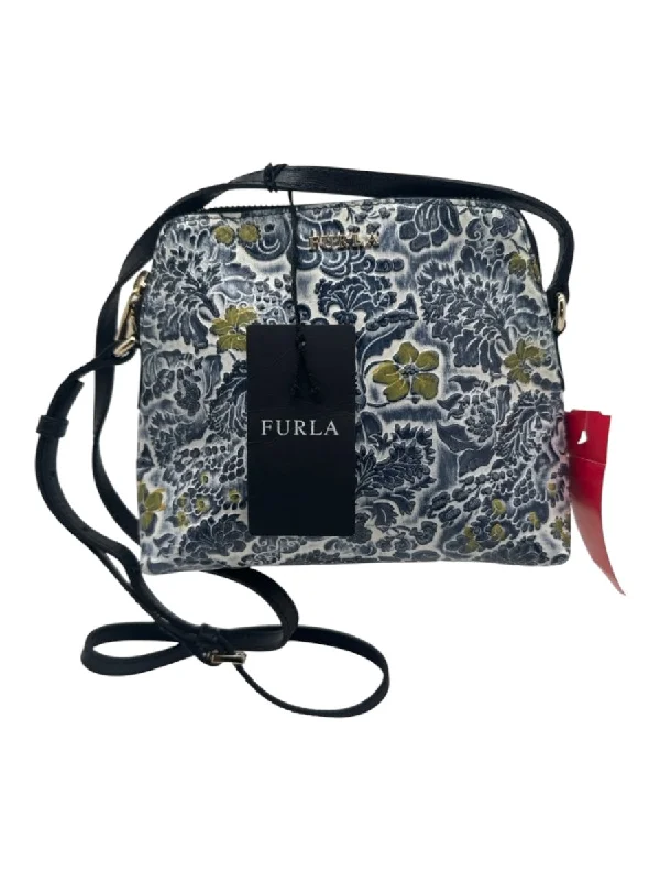 Furla Blue & White Leather Fauna Zip Close Bag