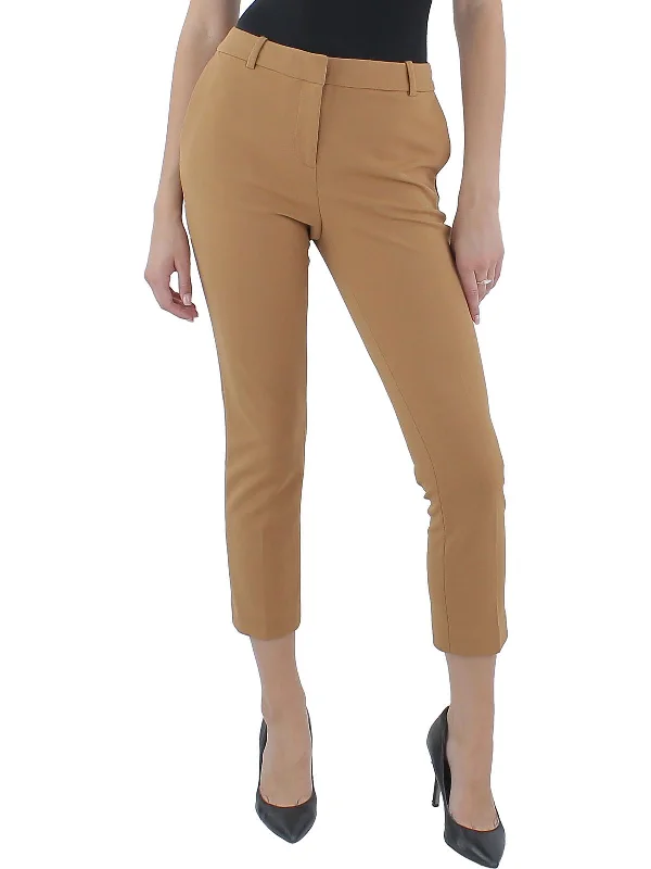 Petites Womens Cropped Solid Straight Leg Pants