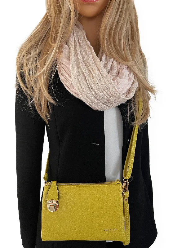 SMALL MULTI-POCKET CROSS BODY CLUTCH BAG WITH WRISTLET - LIGHT YELLOW