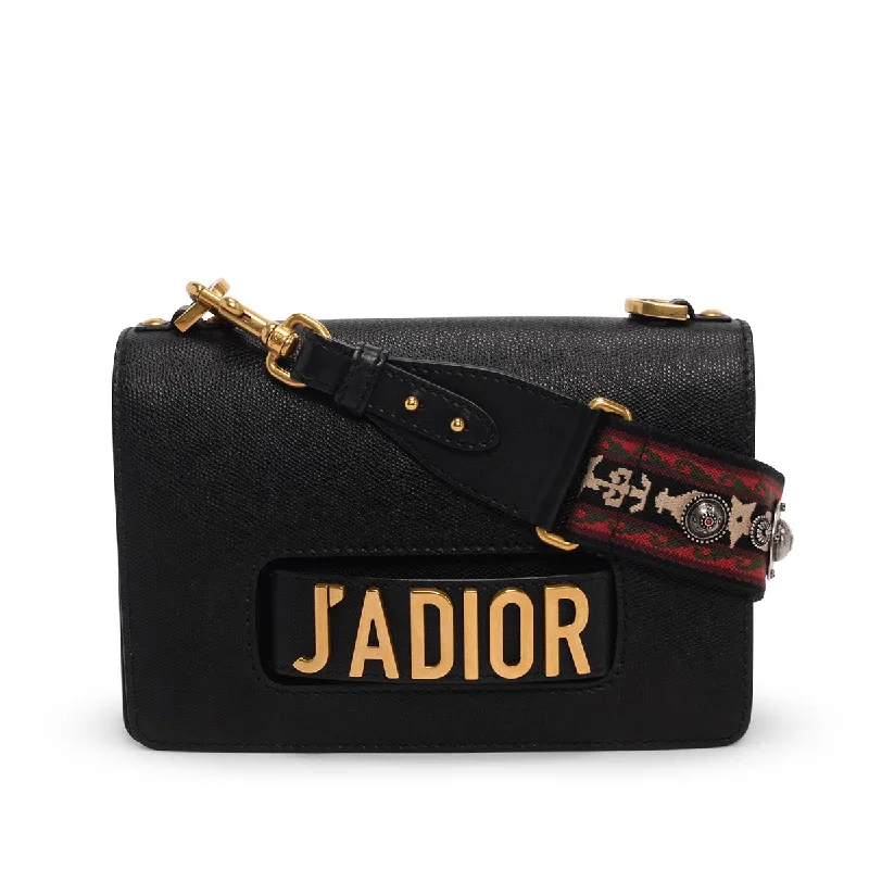 Dior Black Grained Calfskin J'Adior Flap Bag + Bohemian Strap