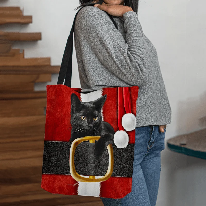 Women Felt Cute Festive 3D Cartoon Christmas Black Cat Pattern Shoulder Bag Handbag Tote