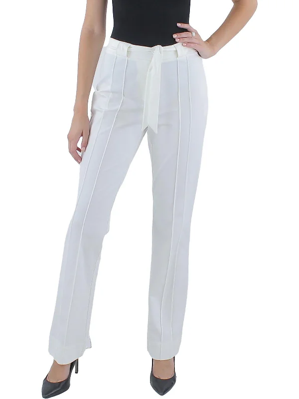 Womens High Rise Pintuck Straight Leg Pants