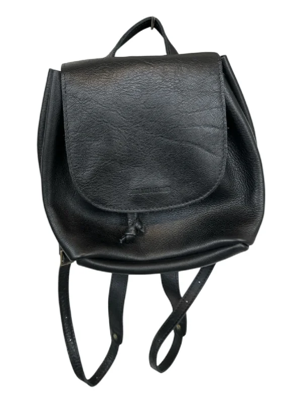 Portland Leather Black Leather Front Flap Backpack Bag