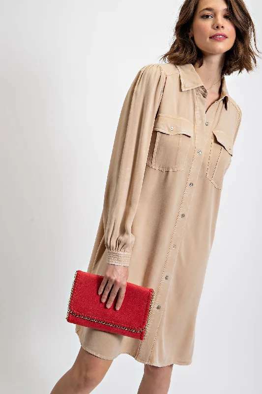 Beige Vintage Wash Shirt Dress