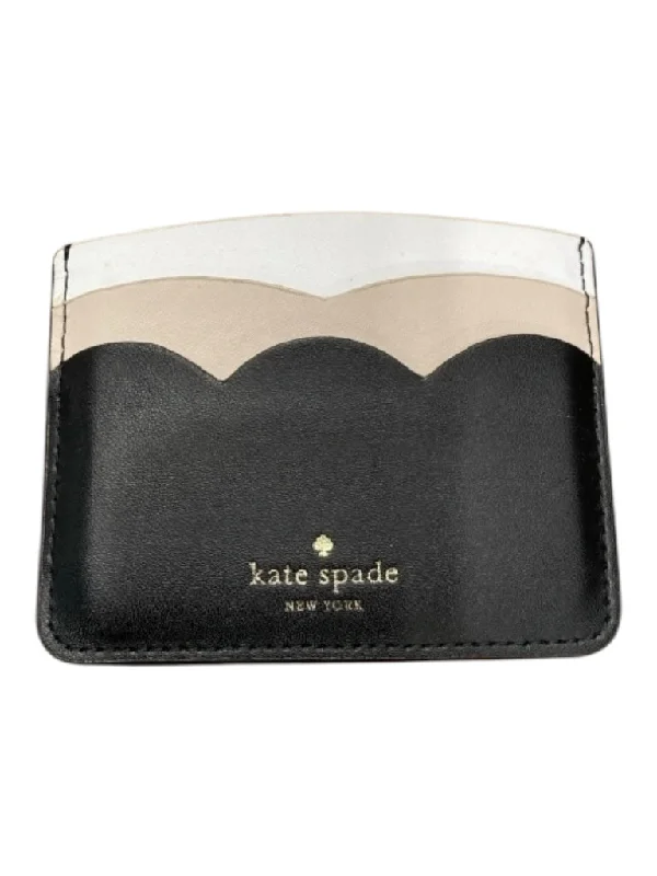 Kate Spade Black, Tan & White Leather Card Holder Scallop Detail Wallets