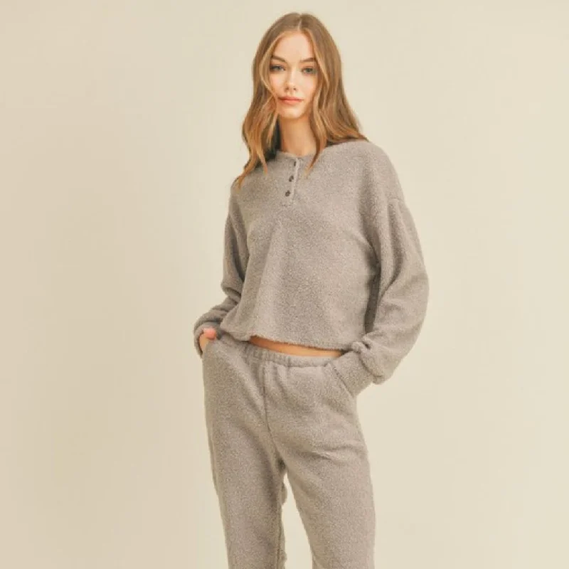 Fuzzy Knit Sweater Top (Grey)