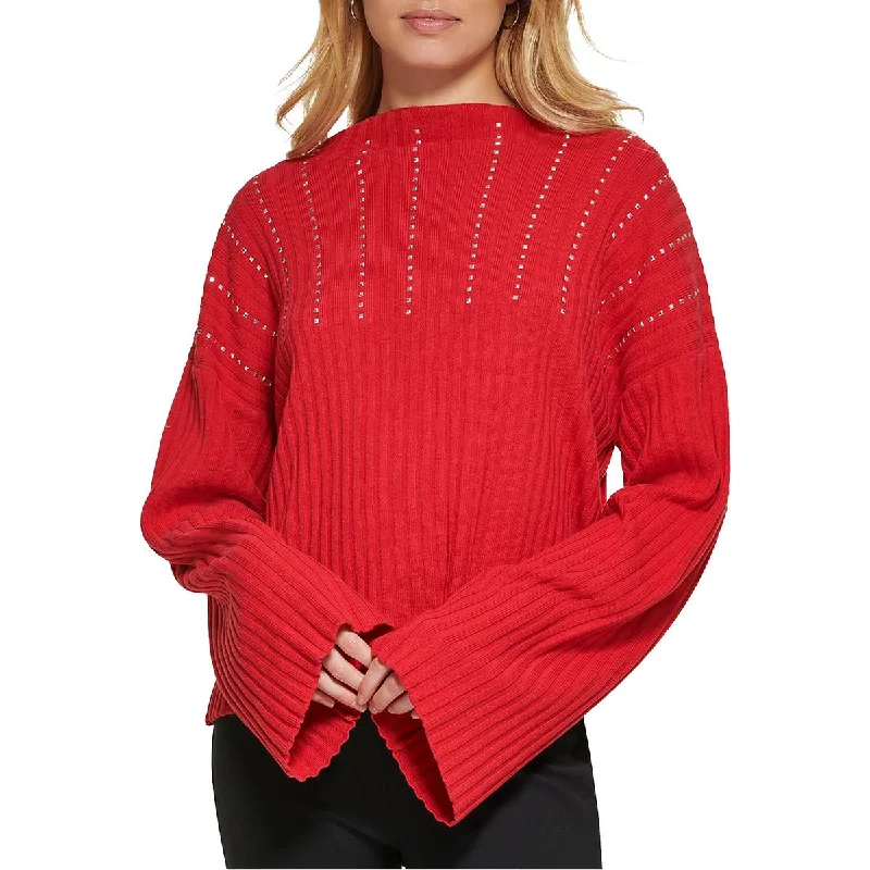 DKNY Womens Embellished Cotton Pullover Sweater