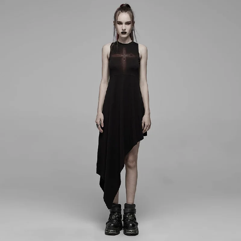 Women's Gothic Cross Printed Irregular Hem Dress