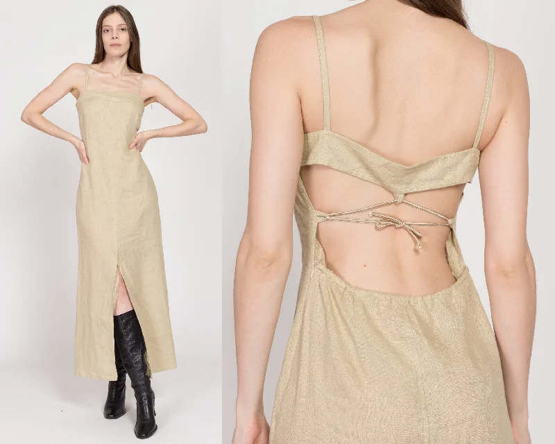 XS 90s Oatmeal Linen Backless Maxi Dress