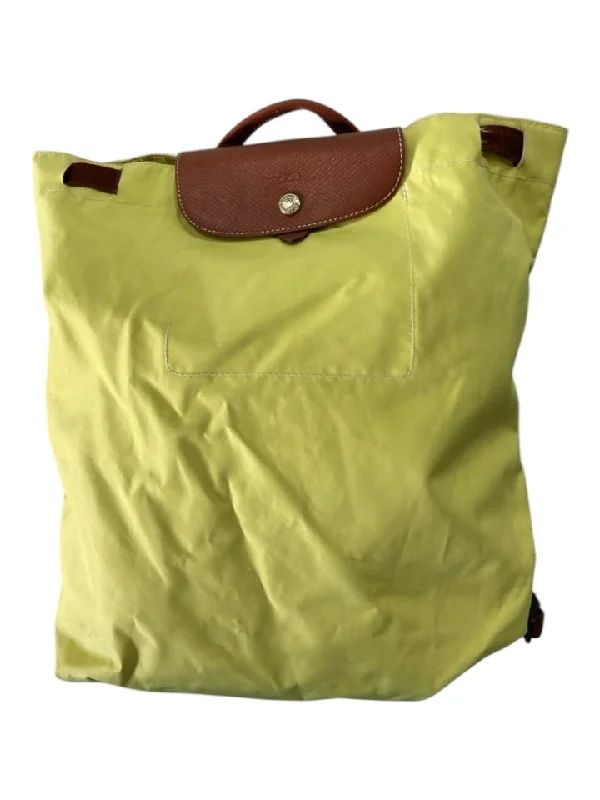 Longchamp Yellow & Brown Nylon Backpack Leather Button Closure Bag