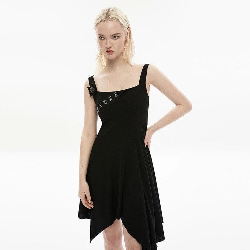 Women's Punk Irregular Hem Black Slip Dress