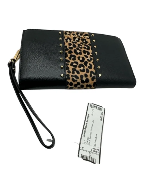 Michael Kors Black Leather Cheetah Zip Wallets