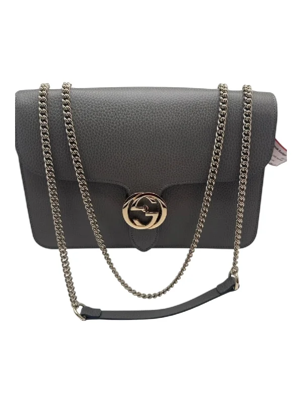 Gucci Gray Leather Pebbled Gold Hardware Flap Chain Bag