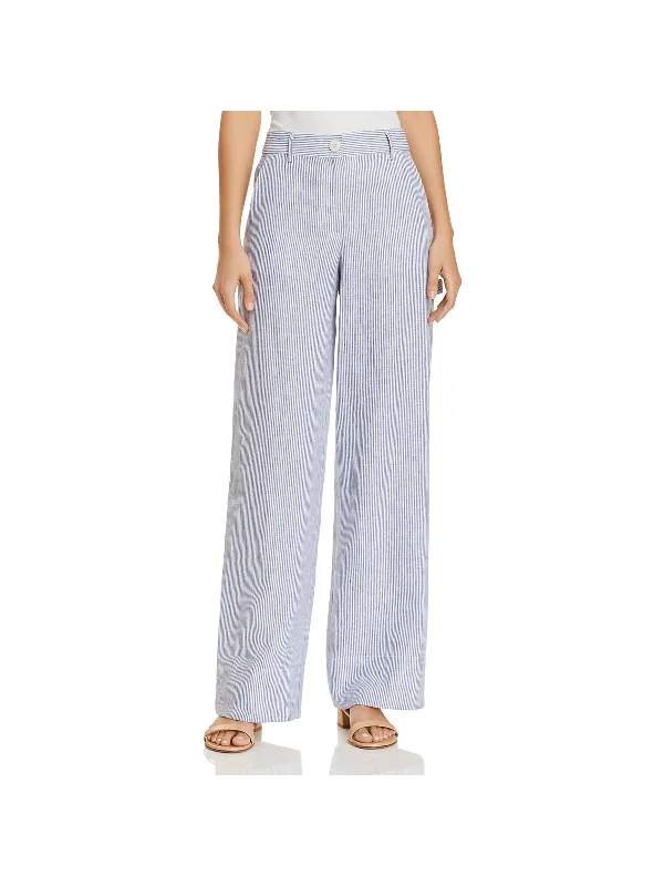 CARPENTER PANT Womens Linen Striped Straight Leg Pants