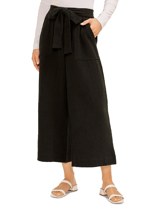 Womens Cotton Cropped Wide Leg Pants