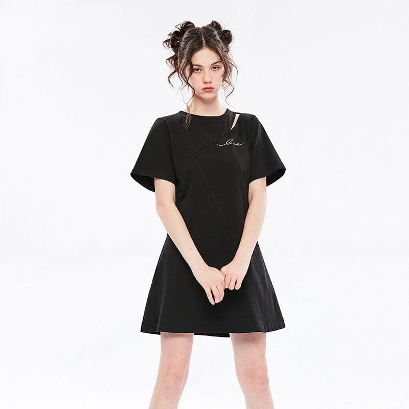 Women's Grunge Cutout Casual T-shirt Dress with Belt