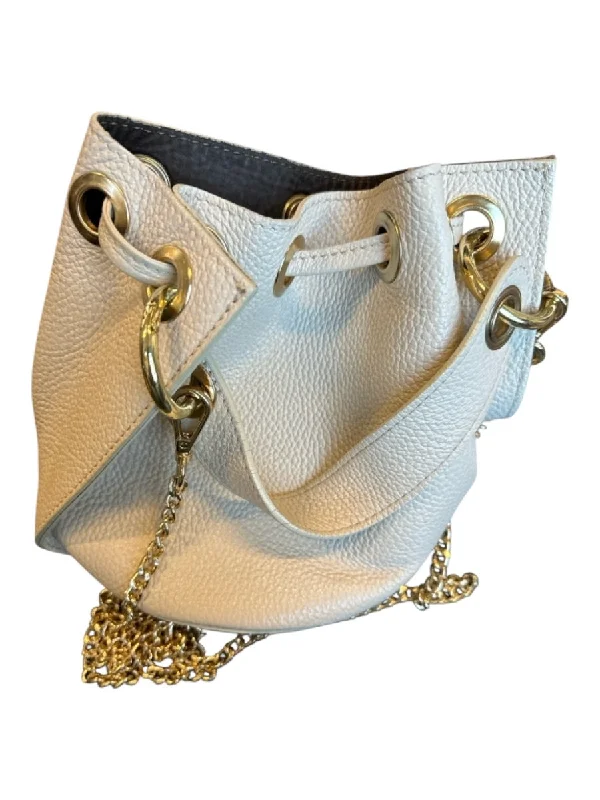 Anna Paola Cream & Gold Leather Chain Strap bucket Bag