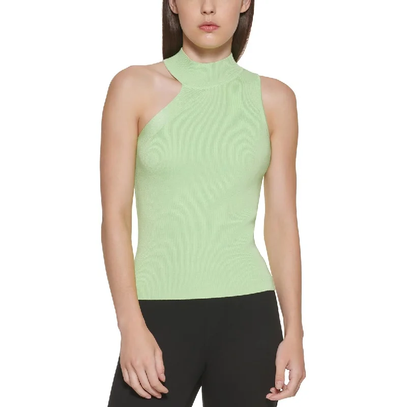 DKNY Womens Asymmetrical Ribbed Mock Turtleneck Sweater