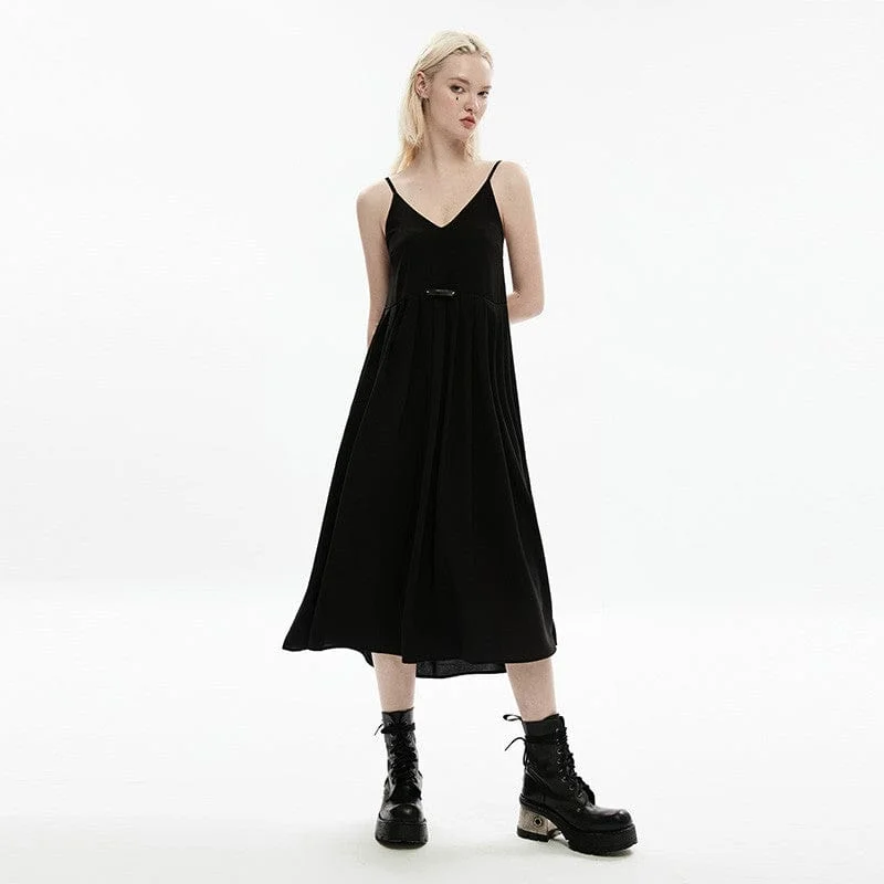 Women's Punk V-neck Back Bowknot Maxi Slip Dress