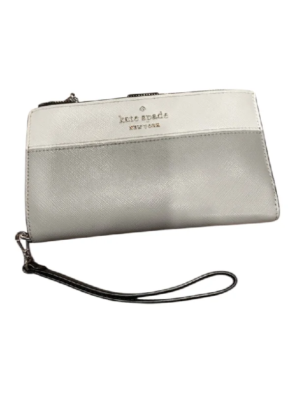 Kate Spade Gray, White & Black Saffiano Leather Silver Hardware Top Zip Wristlet