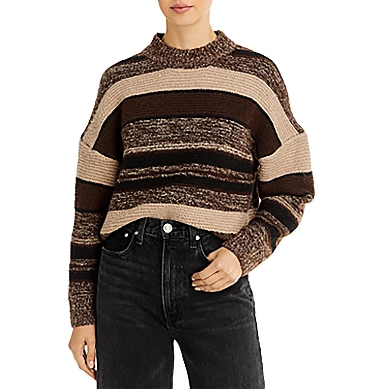 Aqua Womens Georgia Textured Striped Funnel-Neck Sweater