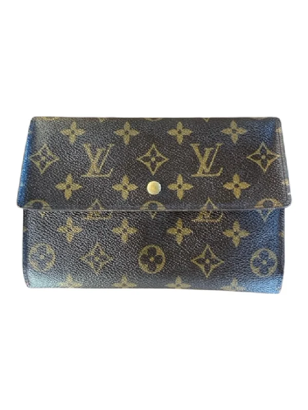 Louis Vuitton Chocolate Brown & Brown Leather Envelope Snap Closure Logo Wallets