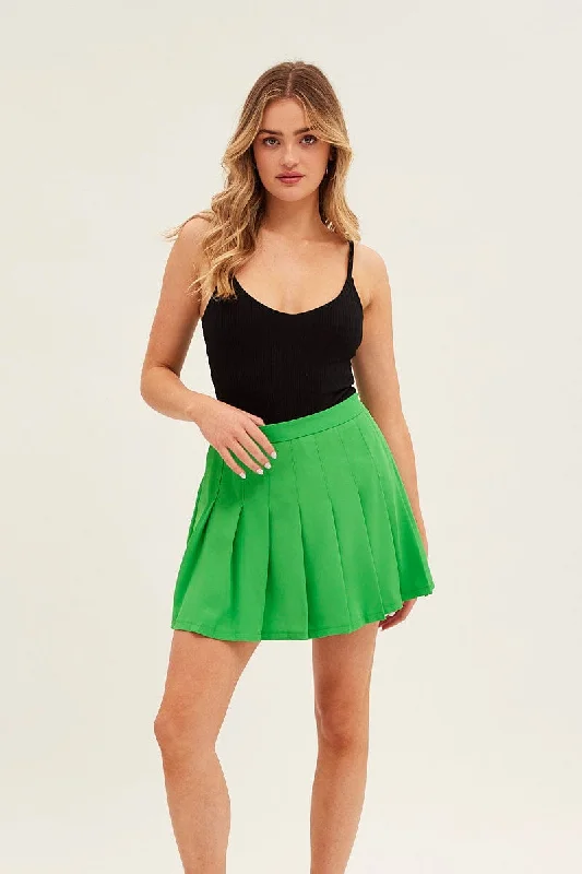 Green High Waist Pleated Tennis Skirt