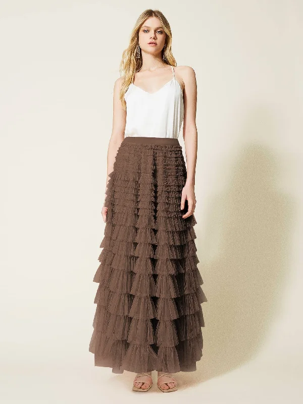 Elegant Solid Color High-Waisted Tulle Puff Skirt