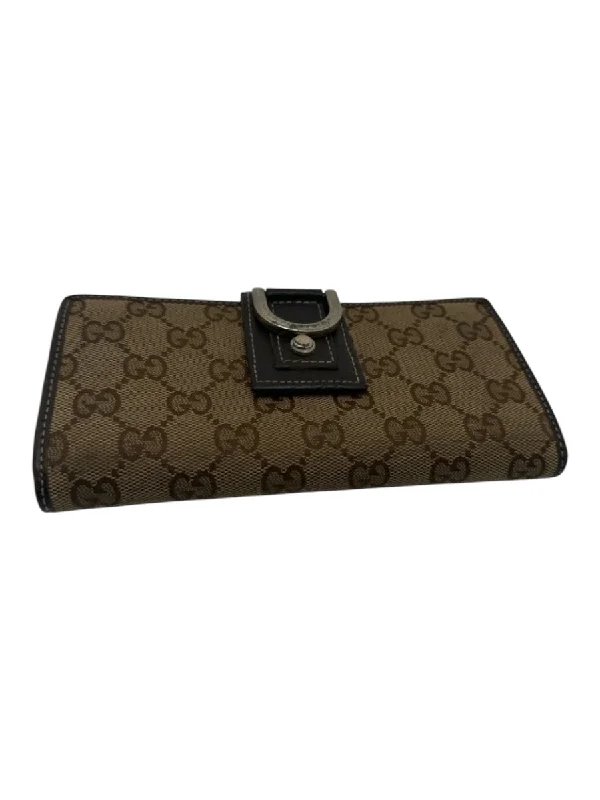 Gucci Brown Canvas Monogram Button Close Wallets