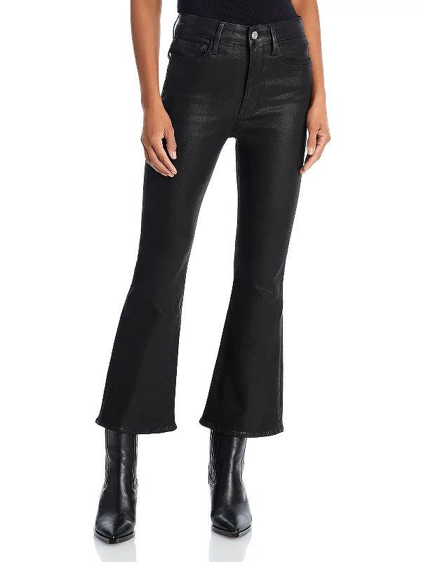 Womens Cropped Mid Rise Flared Pants