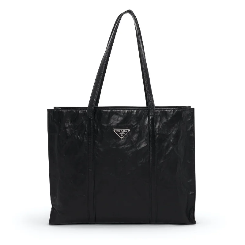 Prada Black Antique Nappa Leather Large Tote