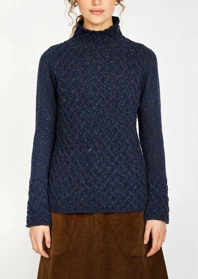 Trellis Aran Sweater | Rich Navy