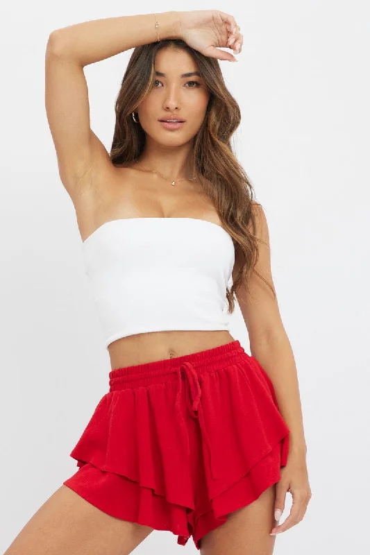 Red Skort Skirt Ruffle Elasticated Waist