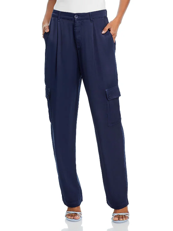 Womens High Rise Pleated Cargo Pants