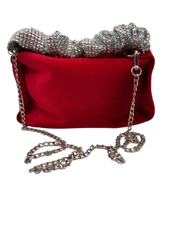 Melie Bianco Red & Silver Synthetic Zip Close Velvet Bag