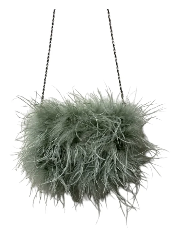 Loeffler Randall Mint Green Feather Silver Chain Inside Pocket Clutch Bag