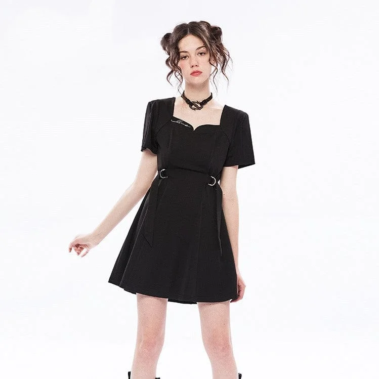 Women's Punk Square Collar Black Little Dress