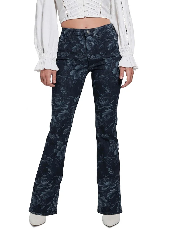 Adeline Womens High Rise Floral Print Flared Jeans