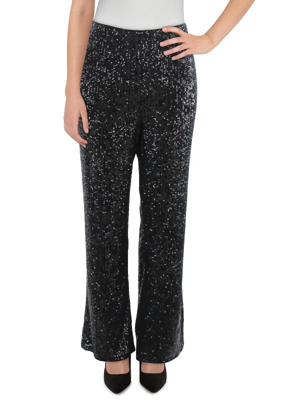 Plus Womens Sequined Mesh Palazzo Pants