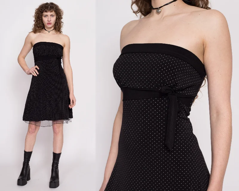 90s Y2K Black Polka Dot Strapless Party Dress - Medium