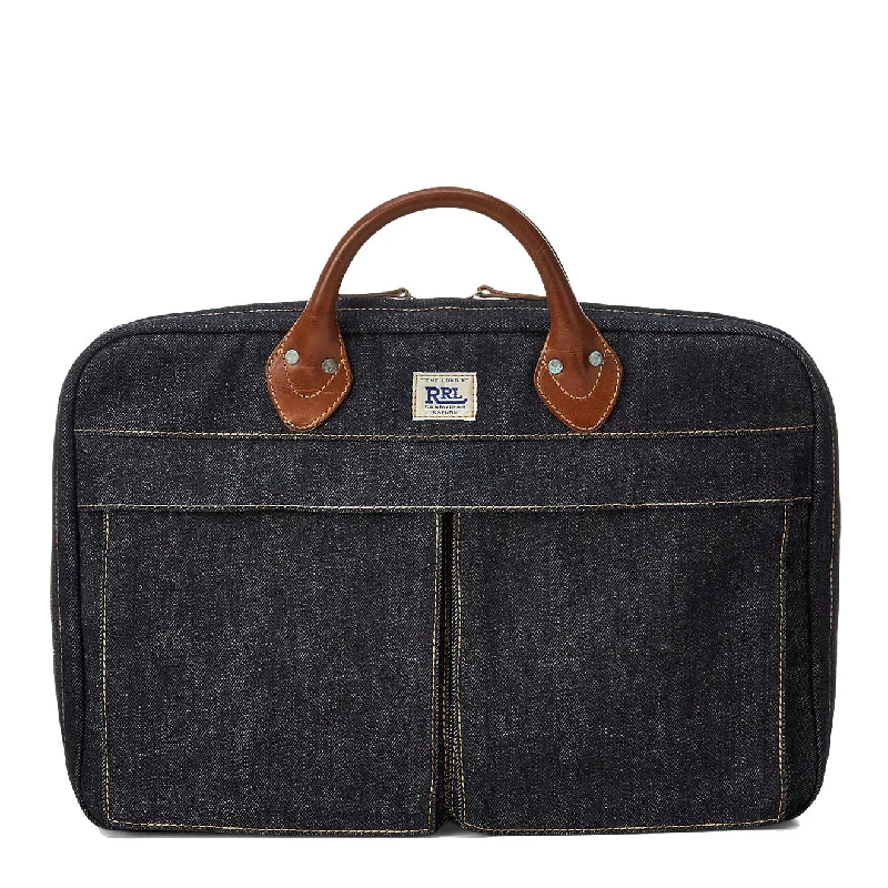 RRL by Ralph Lauren Leather-Trim Denim Briefcase Indigo