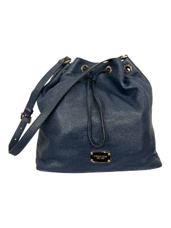 Michael Kors Blue Pebbled Leather Bucket Gold Hardware Shoulder Bag Bag