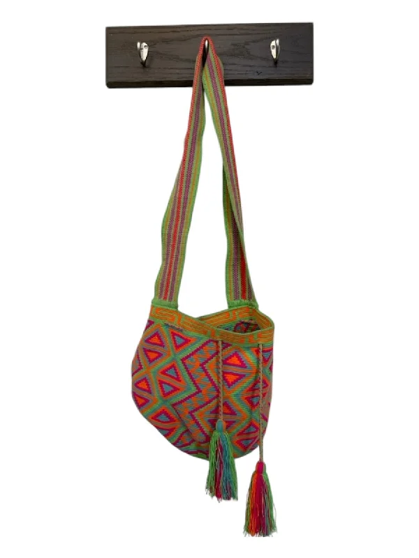 Pink & Green Canvas Woven Crossbody Aztec Bag