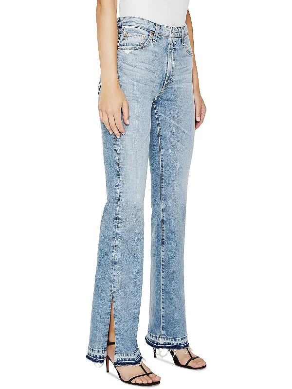 Womens High Rise Light Wash Flare Jeans