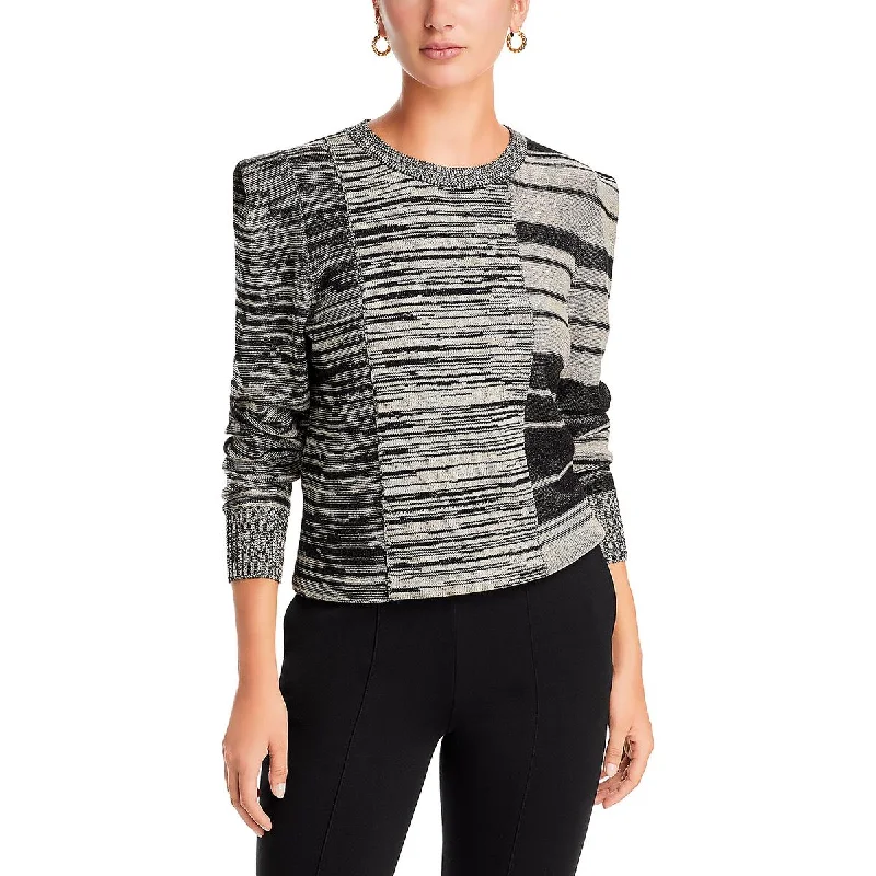 Nic + Zoe Womens Mixed Musings Cotton Blend Striped Crewneck Sweater