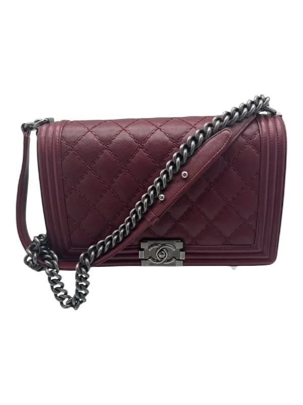 Chanel Burgundy Leather Gunmetal Hardware Flap Chain Crossbody Bag